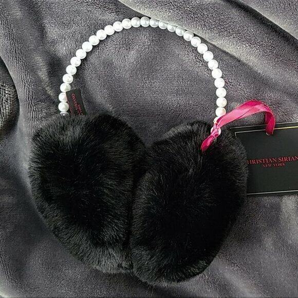 New! Christian Siriano Pearl Embellished Band Faux Fur Earmuffs - Picture 3 of 4